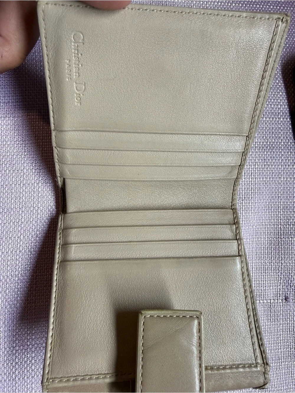 Dior Beige Heart-Embossed Bifold Wallet with Whipstitch Trim